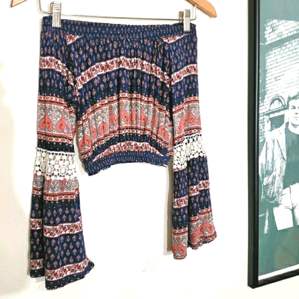 LucyLove bell sleeve boho crop top
